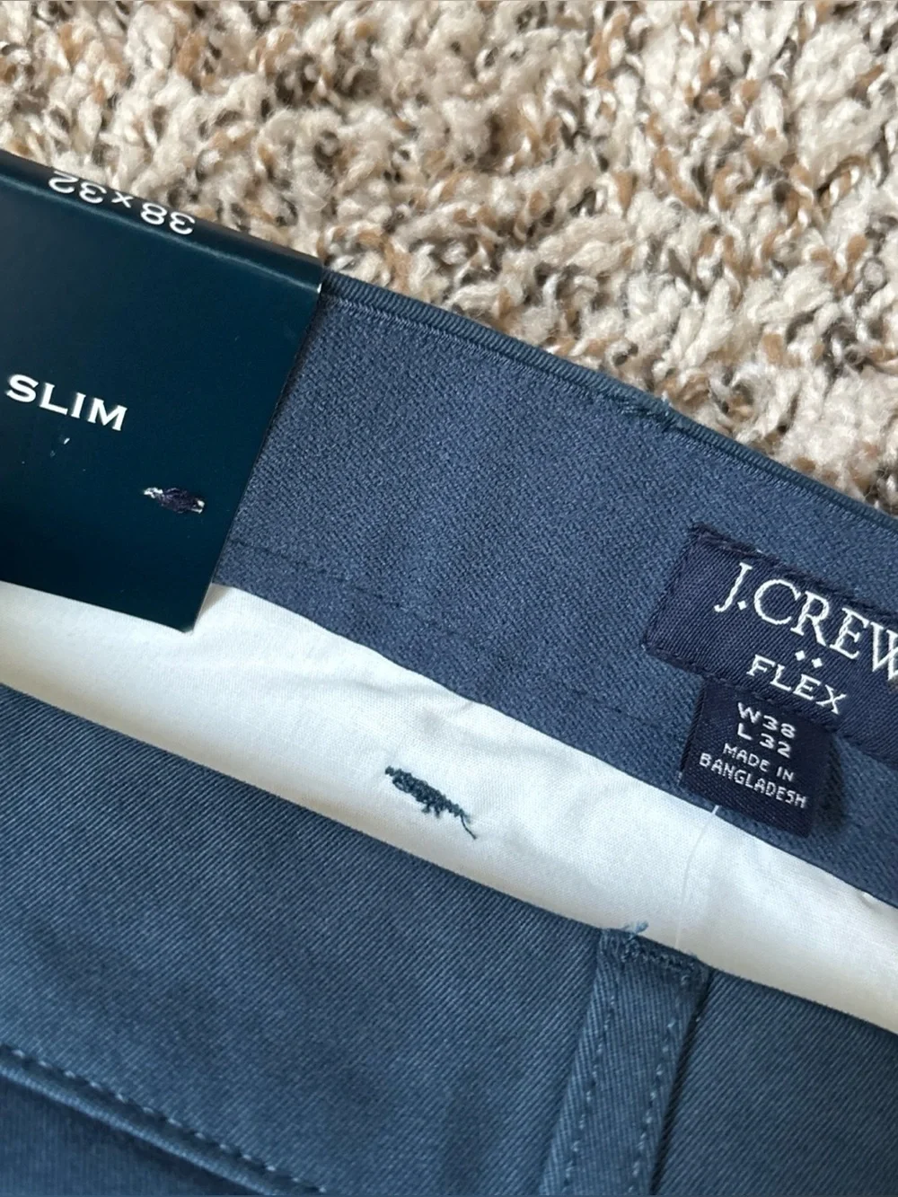 J. Crew Flex Men's Slim Fit Blue Chino Pants, 38x32, NWT